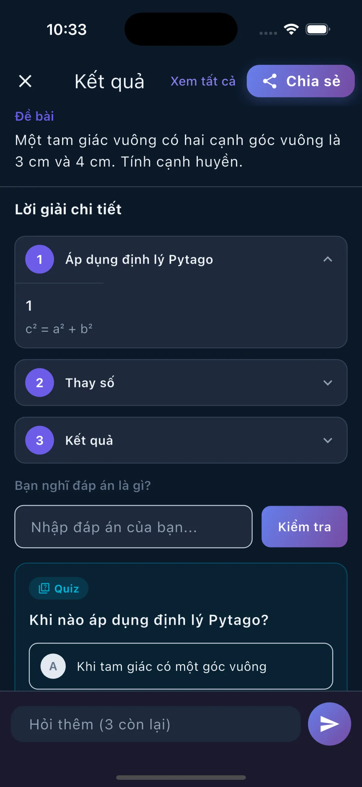 Witza app solving a math problem with AI step-by-step