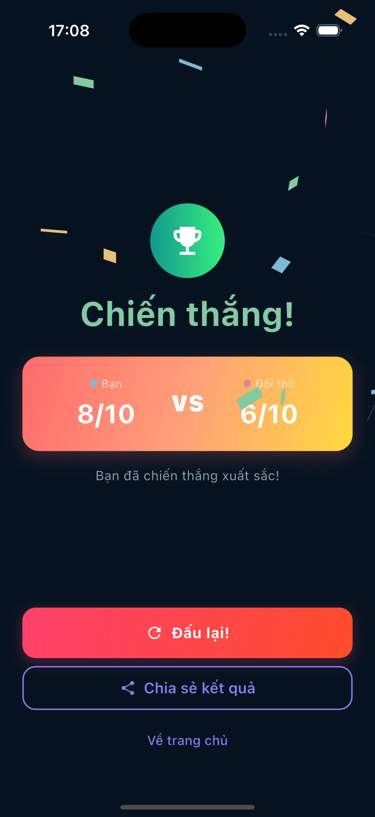 1v1 quiz battle screen in the Witza app